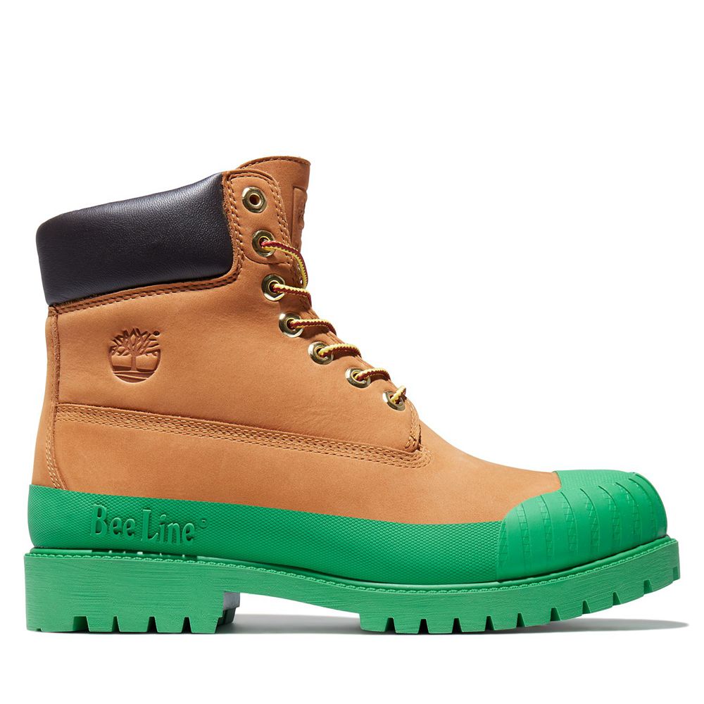 Timberland Mens 6-Inch Boots Bee Line x Waterproof Rubber Toe - Brown/Green - India PE9184620